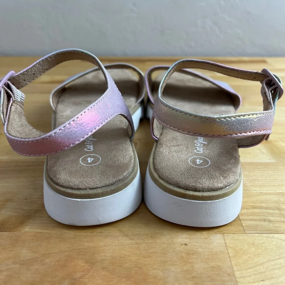 Cat & Jack‎ Girls' Iridescent Platform Sandals Adjustable Ankle Strap Size 4